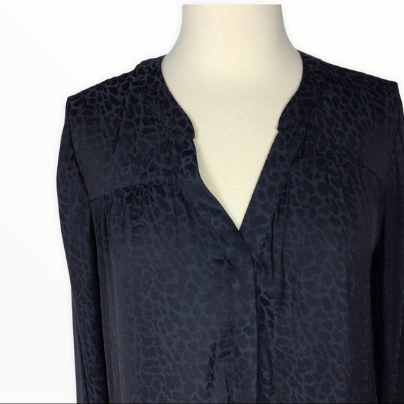 Forever 21 | Black Blue Leopard Print Semi Sheer Button Front Shirt XS - Picture 2 of 6